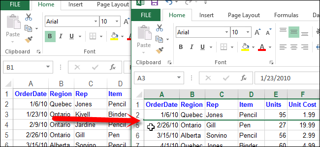 پنهان کردن و آشکار کردن سطرها و ستون ها در Excel 2013