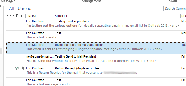 ایجاد یک جداسازی واضح هر یک از ایمیل در لیست پیام در Outlook 2013