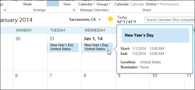 حذف تعطیلات از تقویم در Outlook 2013 حذف تعطیلات از تقویم در Outlook 2013