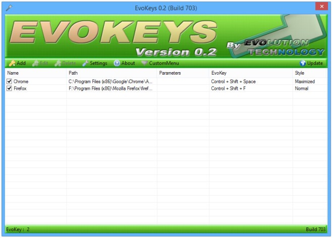 EvoKeys : نرم افزاری برای تعریف کردن کلید میانبر برنامه ها و پوشه ها