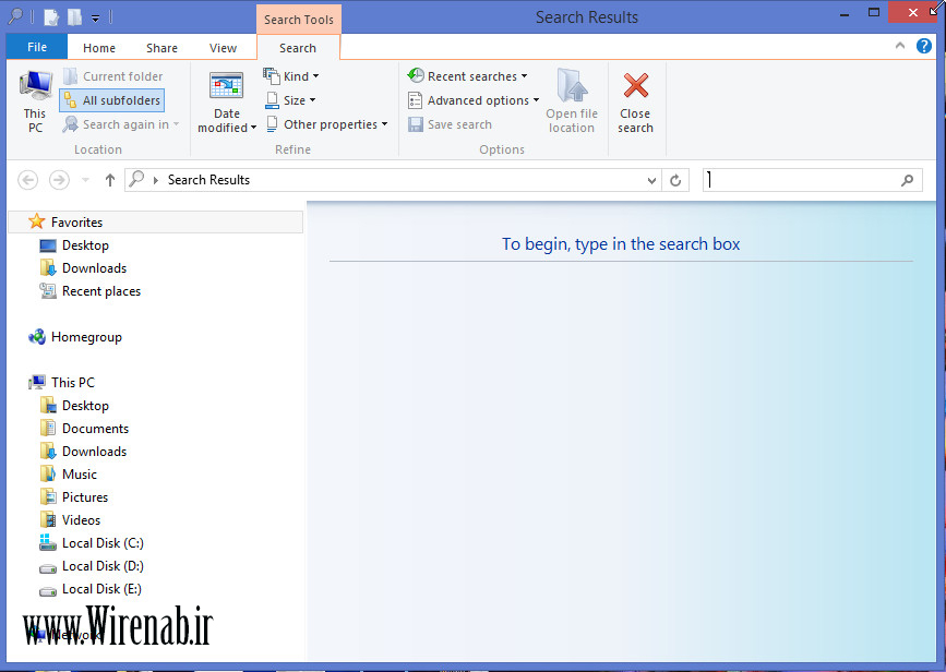آموزش ایجاد یک میانبر جستجو در دسکتاپ ویندوز 8.1